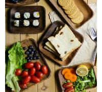 FUBESK Plateau de service en bois pour thé, fruits, pain, gâteau, plateau en bois naturel massif avec bords lisses, design empilable, 25 x 25 x 2 cm