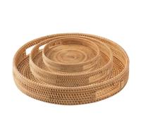 FUBESK Plateau en rotin tressé pour la maison, la cuisine, le pique-nique - Panier de rangement rustique naturel avec poignées, 30 x 30 x 5 cm