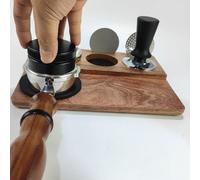 FUBESK Porte-tampon à café en bois 5 en 1 pour porte-filtre, distributeur, brosse et écran de rondelle - 51/54/58 mm, marron