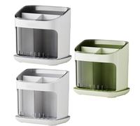 FUBESK Porte-ustensiles pour égouttoir à couverts avec baguettes, cuillères, organiseur de vaisselle de cuisine, 17,2 x 12,7 x 17 cm, design compact, blanc/noir/vert, amovible ABS + PET