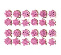 FUBESK Pour 24 décorations rustiques en bois flocon de neige, 7,6 cm, pour décoration de sapin de Noël, projets de bricolage, avec corde de jute et perles, rouge/rose, dans une boîte en bois