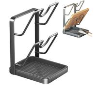 FUBESK Support de couvercle de casserole pour comptoir de cuisine avec repose-cuillère et rangement de chiffons, support à ustensiles 2 en 1 compatible avec couvercles et cuillères, gris