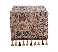 FUBESK Table jacquard florale botanique avec franges rustiques, double couche en tissu polyester et coton, table basse, décoration de cuisine ou de chambre à coucher, motif pies et fleurs, 33 x 160 cm
