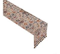 FUBESK Table jacquard florale botanique avec franges rustiques, double couche en tissu polyester et coton, table basse, décoration de cuisine ou de chambre à coucher, motif pies et fleurs, 33 x 160 cm