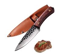 Fubinaty Couteau de chef Couteaux de cuisine de camping en plein air Couteaux de forgé Couteau à Steak Couteau universel en acier à haute teneur en carbone avec manche en bois et gaine en cuir