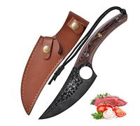 Fubinaty - Couteau de chef de cuisine japonais forgé à la main pour le camping Couteau à désosser Viking en acier à haute teneur en carbone avec étui en cuir véritable