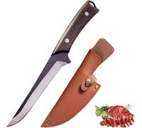 Fubinaty Kitchen Knife High Carbon Steel Hand-Forged Boning Knife Full Tang Hunting Knife Outdoor Cooking Knife With Leather Case And Wooden Handle