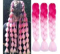 Fuchsia/Rose pâle Meches Pour Tresses Africaine 3 Paquets 24 Pouces Braid Pré éTiré Braids Meches Pre Tiré Long Knotless Yaki Nattes Extensions Rajout Cheveux Tresses