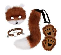 Fuchsschwanz Kunstpelz Flauschige Fox Plüsch Maske, Tierohren Stirnband Schwanz Pfote Handschuh Set, Cosplay-Kostüm-Set, Fuchs Katze Cosplay Für Frauen