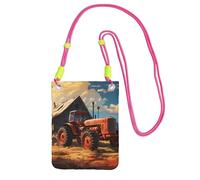 Fuchusia Farm Petit sac à bandoulière pour téléphone portable avec imprimé tracteur rouge mignon pour transporter un sac à main mobile en diagonale, pour le shopping, la marche