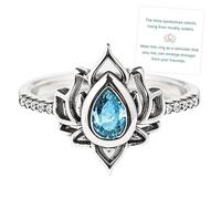 Fuck my Trauma Lotus ring, s925 argent bague de lotus réglable, haute poli tarnish Zircon incrustation, inspiration anneau bijoux cadeau pour les femmes sœurs amis (9,Bleu)