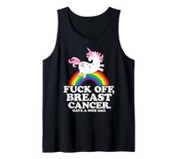 Fuck Off Breast Cancer Citation Humoristique avec Licorne et Arc-en-Ciel Débardeur