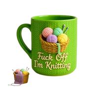 Fuck Off I'm Knitting Mug,Interesting satirical Ceramic Cup with 2D Yarn Basket Weaving, Creative Coffee Cup and Teacup,Fun Gifts for Knitters, Crochet Enthusiasts, Mom and Dad,Craftsmen