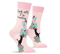 Fuck Off I'm Reading Chaussettes Chat Femme-Chaussettes Humour Fantaisie Humoristique Rigolote pour Maman Fille-Cadeau Original Drole Utile Insolite Anniversaire Idee Cadeau Noel Saint Valentin Pâques
