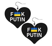 Fuck Poutine Ukraine Drapeau En Cuir Boucles D'oreilles Pour Les Femmes Dangle Boucle D'oreille Goutte Coeur Pendentif Avec Crochet Cadeaux Pour Adulte Fille