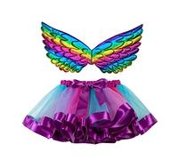 Fucouture Jupe de ballet pour filles - Jupe de danse en tulle arc-en-ciel avec ailes - Jupe de Noël 4T