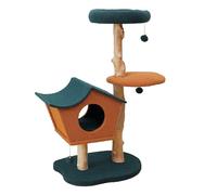 Fudajo Arbre à Chat - 114 cm de Haut - Design ludique - Meuble grattage félin - Couleur Vert-Orange - Bois de Poirier - avec Tissu Extra Doux, Maison, sisal, Niche et Plate-Forme