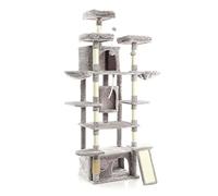 Fudajo Arbre à Chat - 198 cm de Haut - Design ludique - Meuble félin - Couleur Grise - avec Maison, sisal, niches et Plate-Forme, Planche de grattage