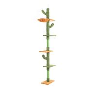 Fudajo Arbre à Chat - 229-275 cm de Haut - Hauteur de Plafond réglable - Design Cactus - Meuble grattage félin Peluche - Couleur Vert-Orange - avec 4 Niveaux, sisal, Niche et Plate-Forme