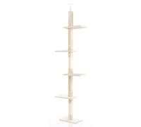 Fudajo Arbre à Chat - 230-276 cm de Haut - Hauteur de Plafond réglable - Meuble grattage félin Peluche - Couleur Beige - avec 4 Niveaux, sisal et Plate-Forme