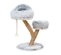 Fudajo Arbre à Chat - 80 cm de Haut - Design ludique « Branche » - Meuble grattage félin Peluche - Couleur crème-Gris - en Poirier - avec Grotte, Sisal et Plate-Forme