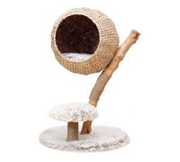 Fudajo Arbre à chat - 83 cm de haut - Meuble grattage félin peluche - Couleur crème-marron - avec Panier de couchage, sisal, et plat