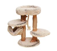 Fudajo Arbre à chat - 87,5 cm de haut - design ludique - Meuble grattage félin - Couleur crème-marron - Bois de poirier - avec Peluc
