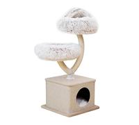 Fudajo Arbre à Chat - 95 cm de Haut - Design « Branche » - Meuble grattage félin Peluche - Couleur crème-Marron - en Poirier - avec Grotte, Niche, sisal et Plate-Forme