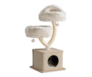 Fudajo Arbre à Chat - 95 cm de Haut - Design « Branche » - Meuble grattage félin Peluche - Couleur crème-Marron - en Poirier - avec Grotte, Niche, sisal et Plate-Forme