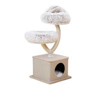 Fudajo Arbre à Chat - 95 cm de Haut - Design « Branche » - Meuble grattage félin Peluche - Couleur crème-Marron - en Poirier - avec Grotte, Niche, sisal et Plate-Forme
