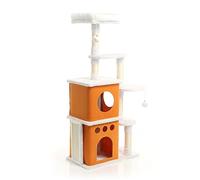 Fudajo Arbre à Chat Blanc/Brun 125cm Poste de grattage avec du sisal, des niches/2 Maisons à Chats