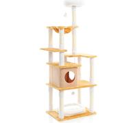 Fudajo Arbre à chat Blanc/Brun 164cm Poste de grattage avec du sisal, une niche/maison à chats