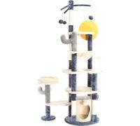 Fudajo Arbre à chat design cactus gris foncé 172 cm, griffoir pour chat avec niche et hamac, arbre à chat avec sisal, meuble pour chat avec balles de jeu