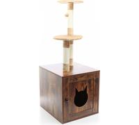 Fudajo Arbre à chat design en bois avec Boîte brun vintage Meuble de grattage polyvalent et Litière