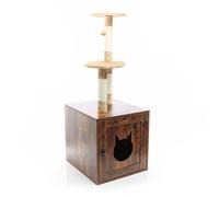 Fudajo Arbre à chat design Bois Brun vintage 2en1 Meuble de grattage Litière