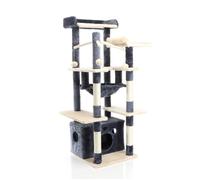 Fudajo Arbre à chat en Gris foncé Griffoir 134cm Maison Niche Abri Ham