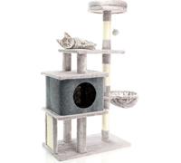 Fudajo Arbre à chat Gris clair Hauteur 112 cm Griffoir Escalade Abri Niche Animal domestique Jeux