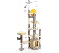 Fudajo Arbre à chat Gris clair Hauteur 172cm Maisonnette Abri Hamac Balles de jeu Animal domestique