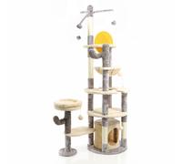 Fudajo Arbre à chat Gris clair Hauteur 172cm Maisonnette Griffoir Escalade Abri