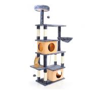 Fudajo Arbre à chat gris foncé 161 cm de haut, arbre à chat avec 2 maisons pour chats, arbre à chat avec niche et plateformes, meubl