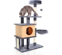 Fudajo Arbre à chat gris foncé Hauteur 112 cm – Avec niche, hamac et plateformes – Mobilier pour chat avec Griffoir intégré - Meuble pour chats avec planche à gratter