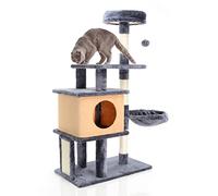 Fudajo Arbre à chat gris foncé Hauteur 112 cm - Avec niche, hamac et plateformes - Mobilier pour chat avec Griffoir intégré - Meuble pour chats avec planche à gratter