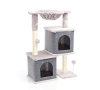 Fudajo Arbre à Chat Gris Sisal 81cm Poste de grattage avec 2 Niches Arbre à 2 Maisonnettes félines