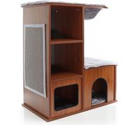 Fudajo Cabane de jeu design bois Brun foncé pour chats Arbre de grattage avec coussin de repos Sisal