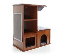 Fudajo Cabane de jeu design bois Brun foncé pour chats Arbre de grattage avec coussin de repos Sisal