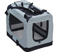 Fudajo Caisse de transport Grise - taille XXXL / 101 x 68 x 70 cm - charge max. 30 kg - Pliable - avec Poignée et Couverture - pour Voyages Animaux domestiques Chiens Chats