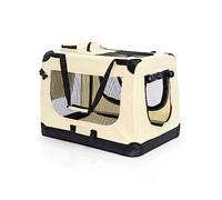Fudajo Caisse de Transport - Taille L / 70 x 52 x 50 cm/Charge Max 15 kg - Couleur Beige - Pliable - avec Poignée Couverture - Cage boîte de vovage pour Chient Chats Animaux domestiques