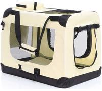 Fudajo Caisse de transport - taille M / 60 x 42 x 44 cm / charge max 10 kg - couleur beige - pliable - avec Poignée Couverture - Cage boîte de vovage pour Chient Chats Animaux domestiques