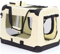 Fudajo Caisse de transport - taille S / 50 x 35 x 35 cm / charge max 5 kg - couleur beige - pliable - avec Poignée Couverture - Cage boîte de vovage pour Chient Chats Animaux domestiques
