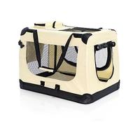 Fudajo Caisse de Transport - Taille XL / 82 x 56 x 58 cm/Charge Max 20 kg - Couleur Beige - Pliable - avec Poignée Couverture - Cage boîte de vovage pour Chient Chats Animaux domestiques